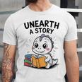 Unearth a Story Cute Dinosaur Summer Reading 2026 Dino Book Unisex Jersey T-Shirt Unearth a Story Cute Dinosaur Summer Reading 2026 Dino Book Unisex Jersey T-Shirt