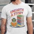 Unearth A Story Cute Turtle Reading Books Librarian Unisex Jersey T-Shirt