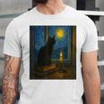 Van Gogh Starry Night Art Cat And Book Lovers Unisex Jersey T-Shirt