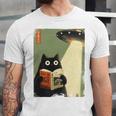 Vintage Japanese Cat Book Lovers UFO Alien Abduction Cat Dad Unisex Jersey T-Shirt Vintage Japanese Cat Book Lovers UFO Alien Abduction Cat Dad Unisex Jersey T-Shirt