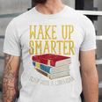 Wake Up Smarter Librarian Book Stack Premium Tri-Blend Unisex Jersey T-Shirt