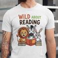 Wild About Reading Zoo Animals For Bookworm Book Reader Unisex Jersey T-Shirt Wild About Reading Zoo Animals For Bookworm Book Reader Unisex Jersey T-Shirt