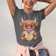 Cute Highland Cow Reading Book Unisex Jersey T-Shirt