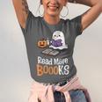 Halloween Teacher Women Cute Reading Ghost Read More Books Unisex Jersey T-Shirt