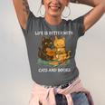 Life Is Better With Cats And Books Cute Cat Lover Unisex Jersey T-Shirt Life Is Better With Cats And Books Cute Cat Lover Unisex Jersey T-Shirt
