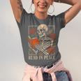 Read In Peace Skeleton Reading Book Halloween Teacher Unisex Jersey T-Shirt