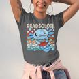 Readsolotl Blue Kawaii Axolotl Book Lover Reading Retro Unisex Jersey T-Shirt