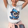 Adorable Book Lover Blue Jay With Reading Glasses Cute Raglan Baseball Tee Unisex Jersey T-Shirt
