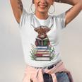 Cute Highland Cow With Book Floral Bookworm Librarian Book Unisex Jersey T-Shirt