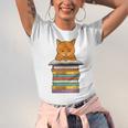 Cute Orange Tabby Cat Reading On Pile Of Books Unisex Jersey T-Shirt Cute Orange Tabby Cat Reading On Pile Of Books Unisex Jersey T-Shirt