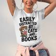 Easily Distracted By Cats And Books Lovers Reading Unisex Jersey T-Shirt