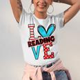 I Heart Books Love Reading Red And Stripe Animated Cat For Men Women Girls Kids Unisex Jersey T-Shirt