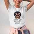 Just a Girl Who Loves Books Messy Bun Black Women Reading Unisex Jersey T-Shirt Just a Girl Who Loves Books Messy Bun Black Women Reading Unisex Jersey T-Shirt