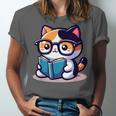 Adorable Book Lover Calico Cat With Reading Glasses Cute For Men Women Kids Unisex Jersey T-Shirt
