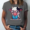 Adorable Book Lover Cow With Reading Glasses Cute Unisex Jersey T-Shirt