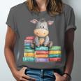 Adorable Donkey With Heart Sitting On Colorful Book Stack Unisex Jersey T-Shirt