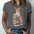 Bookworm Corgi Reading Books Drinking Coffee Dog Lover Unisex Jersey T-Shirt