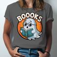BOOOKS Cute Ghost Reading Books Halloween Unisex Jersey T-Shirt BOOOKS Cute Ghost Reading Books Halloween Unisex Jersey T-Shirt