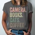 Camera Books Cats And Coffee Lover Photography Men Women Unisex Jersey T-Shirt Camera Books Cats And Coffee Lover Photography Men Women Unisex Jersey T-Shirt