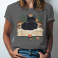 Cat On Open Book Mushrooms Ferns Dark Academia Unisex Jersey T-Shirt