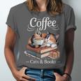 Coffee Cats And Books Cozy Calico Reader Love Cute Cat Unisex Jersey T-Shirt Coffee Cats And Books Cozy Calico Reader Love Cute Cat Unisex Jersey T-Shirt