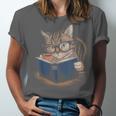 Cute Cat Reading Books With Tea Unisex Jersey T-Shirt