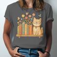Cute Kawaii Cat Books Flowers Unisex Jersey T-Shirt