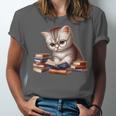 Cute Kitten Bookworm Adorable Cat With Glasses Reading Book Unisex Jersey T-Shirt