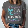 Cute Mermaid Librarian Teacher Dive Into A Good Book Reading Unisex Jersey T-Shirt