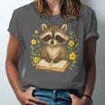 Cute Raccoon Reading Book Flowers Floral Unisex Jersey T-Shirt