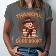 Cute Thanksgiving Teacher Librarian Thankful Reading Books Unisex Jersey T-Shirt