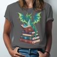 Dragon Reading Books Fantasy Lovers Mythical Creatures Unisex Jersey T-Shirt