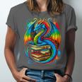 Dragon Reading Colorful Fantasy Book Lover Unisex Jersey T-Shirt
