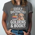 Easily Distracted By Goldens & Books Golden Retriever Dog Unisex Jersey T-Shirt