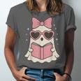 Ghost Reading Book Halloween Cat Lover Unisex Jersey T-Shirt