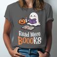 Halloween Teacher Women Cute Reading Ghost Read More Books Unisex Jersey T-Shirt