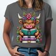 Highland Cow Book Floral Bookworm Unisex Jersey T-Shirt
