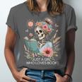 Just A Girl Who Loves Books Messy Bun Book Skeleton Bookworm Unisex Jersey T-Shirt