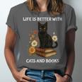 Life Is Better With Cats And Books Cute Cat Lover For Men Women Kids Unisex Jersey T-Shirt