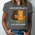 Life Is Better With Cats And Books Cute Cat Lover Unisex Jersey T-Shirt Life Is Better With Cats And Books Cute Cat Lover Unisex Jersey T-Shirt
