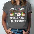 Most Likely To Read A Book On Christmas Snowman Family Unisex Jersey T-Shirt