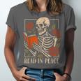 Read In Peace Skeleton Reading Book Halloween Teacher Unisex Jersey T-Shirt