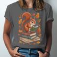 Squirrel Reading Book Lovers Fall Leaves Library Books Unisex Jersey T-Shirt