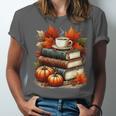 Vintage Autumn Books Coffee Pumpkin Fall Reading Unisex Jersey T-Shirt Vintage Autumn Books Coffee Pumpkin Fall Reading Unisex Jersey T-Shirt