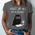 Women's First Of All I’m A Delight Cute Cat Books Coffee Humor Unisex Jersey T-Shirt