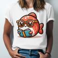 Adorable Book Lover Salmon With Reading Glasses Cute Unisex Jersey T-Shirt