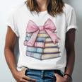 Book Lover Coquette Bow Pink Dainty Ribbon Cute Bookworm Unisex Jersey T-Shirt
