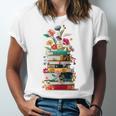 Book Stack With Flowers Reading Lover Bookish Unisex Jersey T-Shirt Book Stack With Flowers Reading Lover Bookish Unisex Jersey T-Shirt
