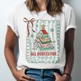 All Booked For Christmas Book Xmas Tree Coquette Bow Lights Unisex Jersey T-Shirt