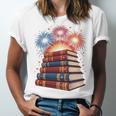 Books Fireworks 4th Of July Bookworm Patriotic Reader Unisex Jersey T-Shirt